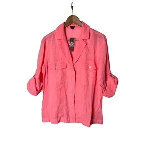 NWT J Crew Camp-collar shirt featherweight linen blend Brilliant Peony 0 1850